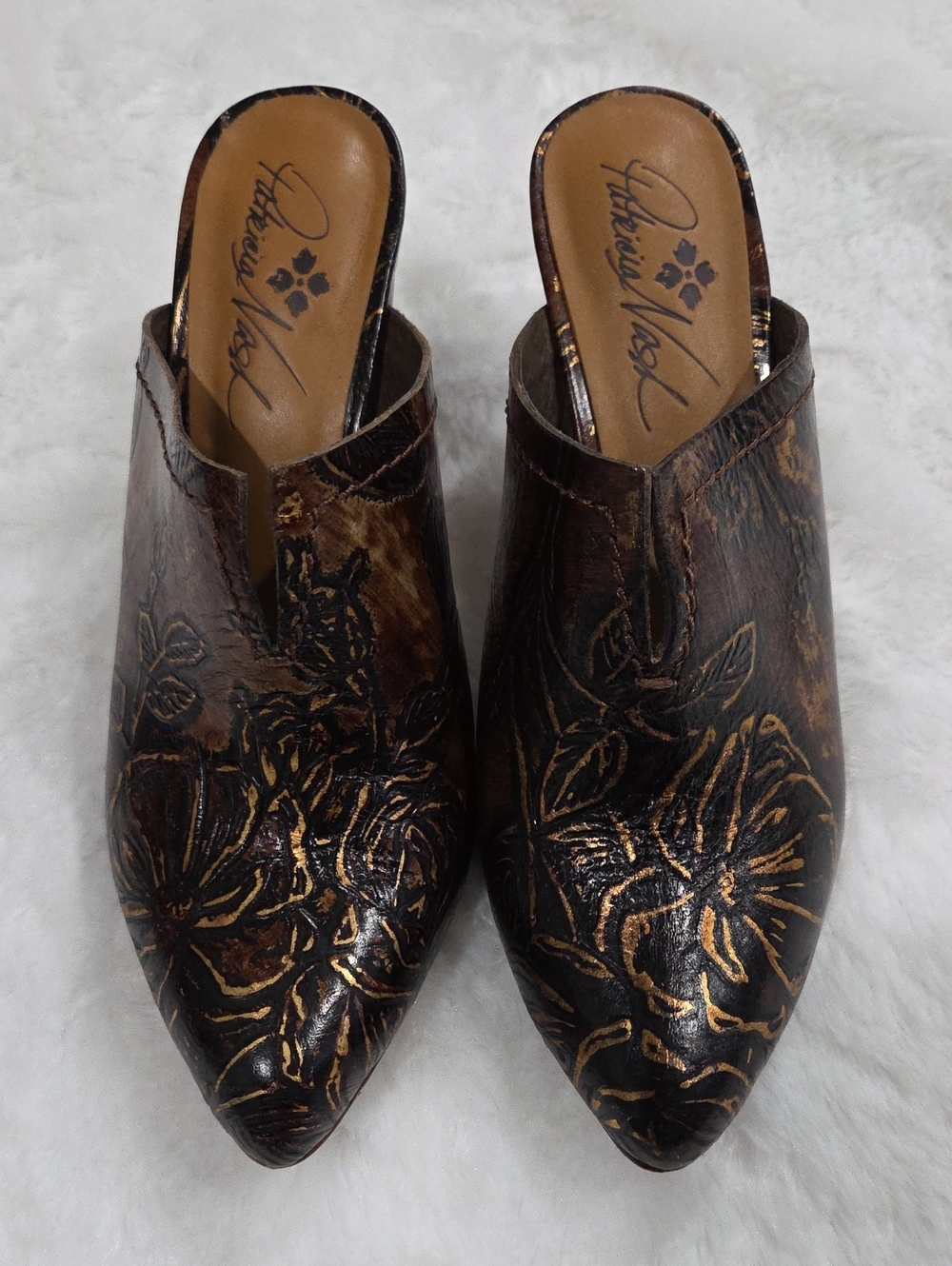Patricia Nash Ruffina Floral Embossed Pointed Toe Mules